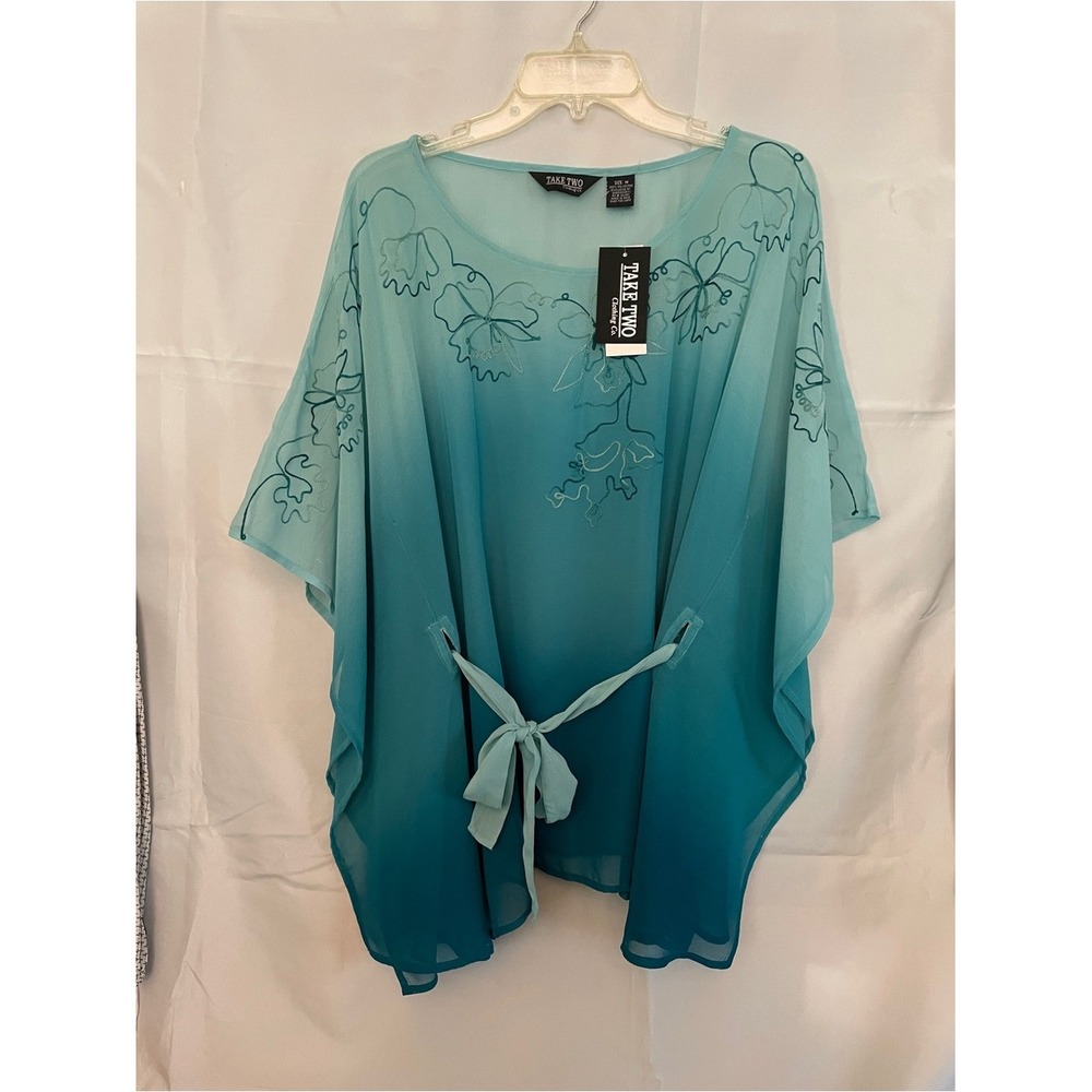 Take Two Teal Ombre Floral Tie-Front Tunic